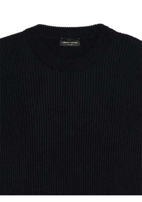 ribbed crewneck swetaer man navy ROBERTO COLLINA | 253M02101M0210